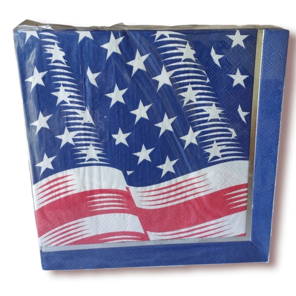 Flag Lunch Napkins 3-ply foil stamp 16 count patriotic 4th of July Independence - Picture 2 of 3